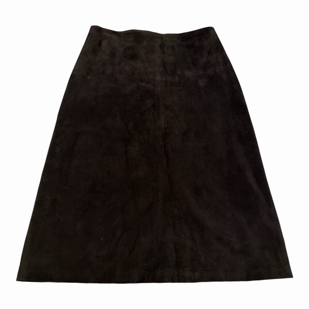 Vintage Hennes Collection H&M Soft Leather Midi A-line Skirt Size 6 Black